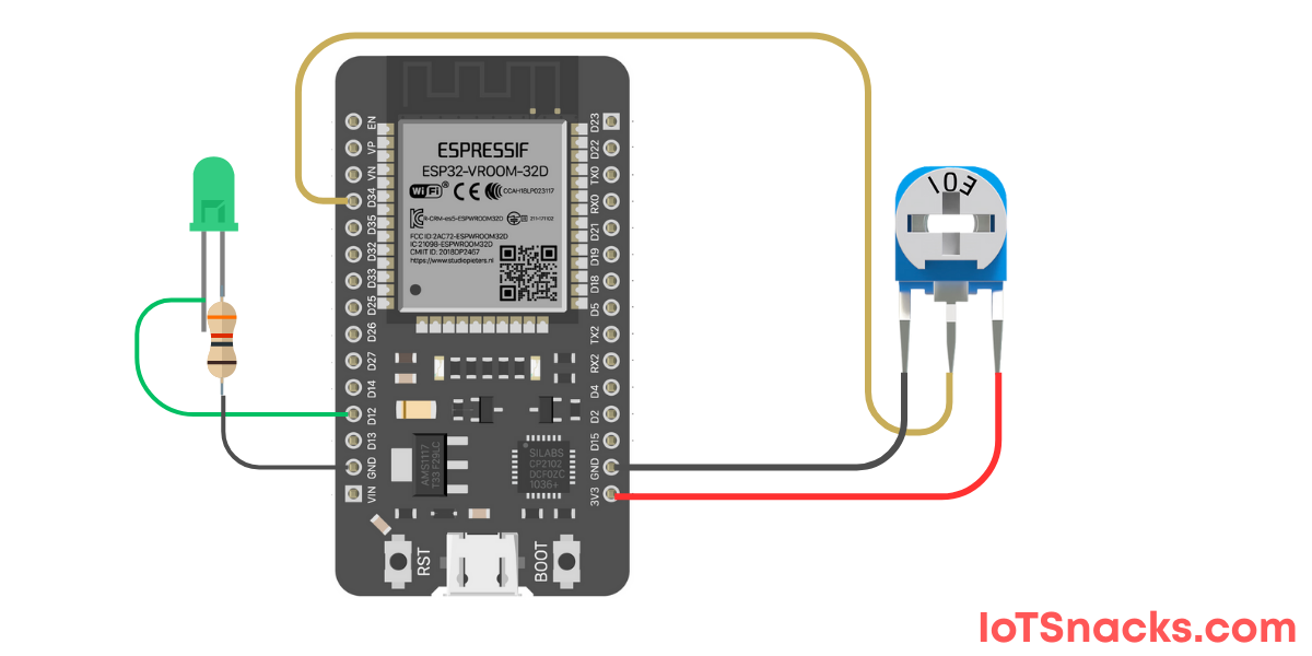 LED Brightness Control with Potentiometer using ESP32 DOIT DevKit v1